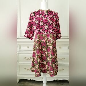 Asos Pink Green Black Floral Half Sleeve Lightweight Above Knee Dress US 10